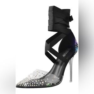 Women’s Clear/Black/Rhinestone Heels size 7